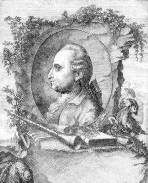 A black and white engraving or drawing of Iwan Müller