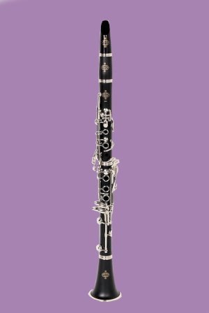 A Buffet B12 clarinet on a purple background