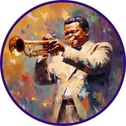 Headshot image of Freddie Hubbard playing the trumpet in impressionist style