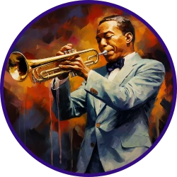 Headshot image of Lee Morgan playing the trumpet in impressionist style